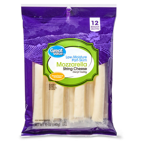 Great Value Mozzarella String Cheese Sticks, 12 Count