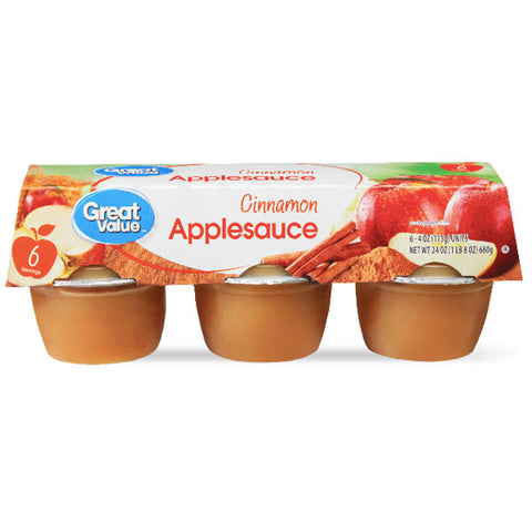 Great Value Cinnamon Applesauce, 4 oz, 6 Ct - Water Butlers