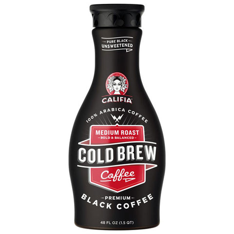 Califia Farms Pure Black Unsweetened Medium Roast Cold Brew Coffee, 48 oz