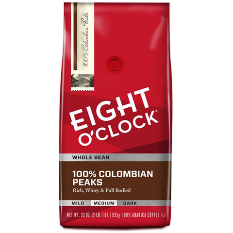 Eight O'Clock 100% Colombian Peaks Whole Bean Coffee, 33 oz