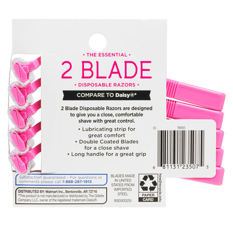 Equate The Essential 2 Blade Disposable Razors for Women, 5 Count