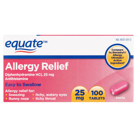 Equate Allergy Relief Tablets, 25 mg, 100 Count