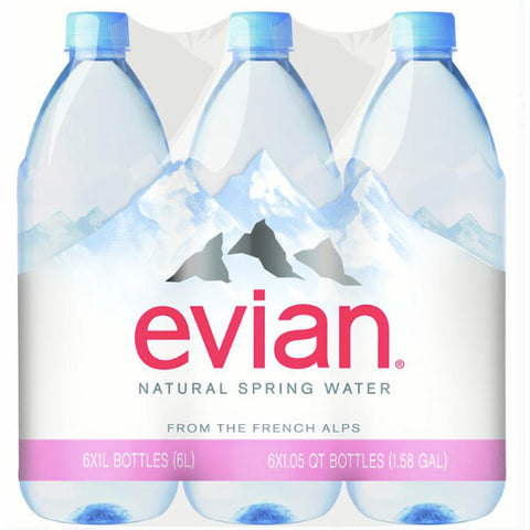Evian Natural Spring Water, 33.8 Fl. Oz., 6 Count - Water Butlers