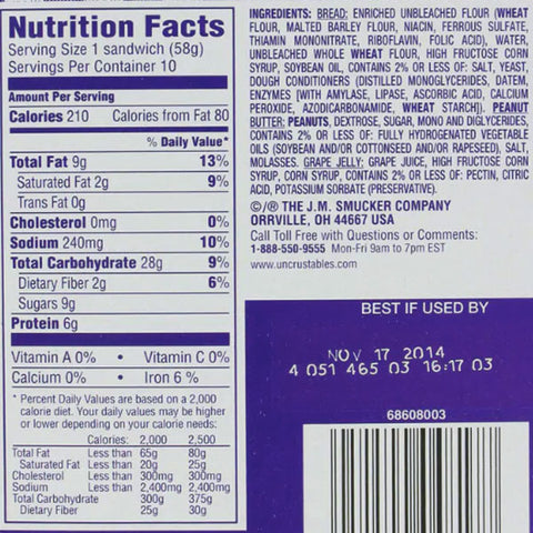 Smucker's Peanut Butter & Grape Jelly Uncrustables Sandwich, 10 Ct - Water Butlers