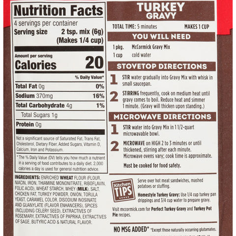McCormick Turkey Gravy Seasoning Mix Packet, 0.87 Oz