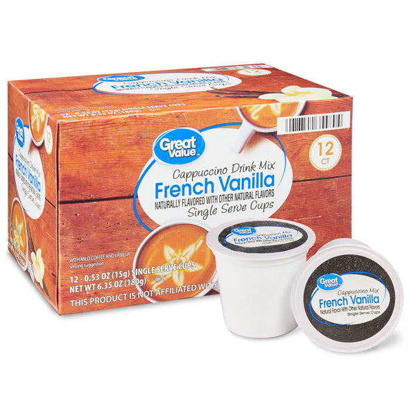 Great Value French Vanilla Cappuccino Mix Coffee K Cup Pods, 12