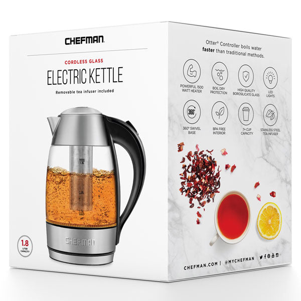 Chefman Electric Glass Kettle Fast Boiling Water Heater Auto