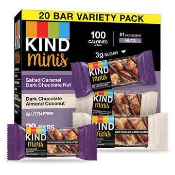 KIND Minis, Salted Caramel & Dark Chocolate Nut & Dark Chocolate Almond & Coconut, 20 Ct