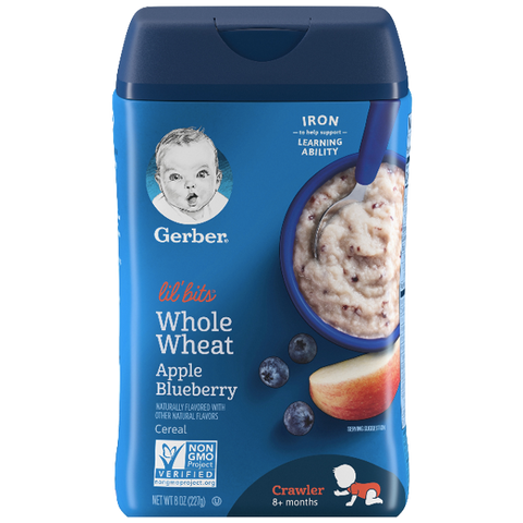 Gerber Single Baby Cereal, Whole Wheat Apple Blueberry - 8oz - Water Butlers