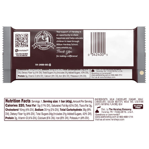 Hershey's Milk Chocolate Bar 1.4oz - Water Butlers