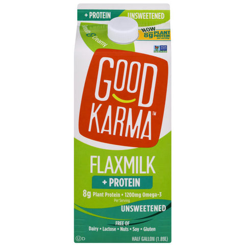 Good Karma Unsweetened Flax Milk + Protein, Half Gallon