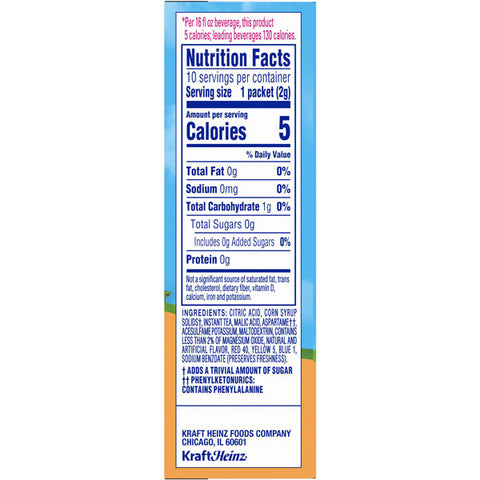 Crystal Light Peach Iced Tea Flavored Powdered Drink Mix, Water Flavoring, 10 Ct