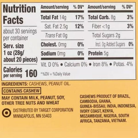 Good & Gather™ Unsalted Roasted Whole Cashews, 30oz