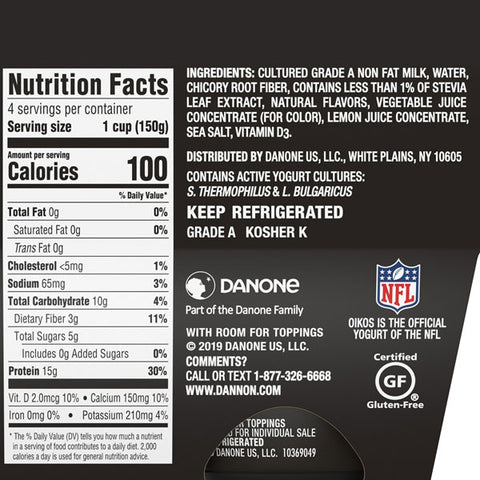 Dannon Oikos Triple Zero Strawberry Greek Yogurt, 5.3 oz., 4 Count