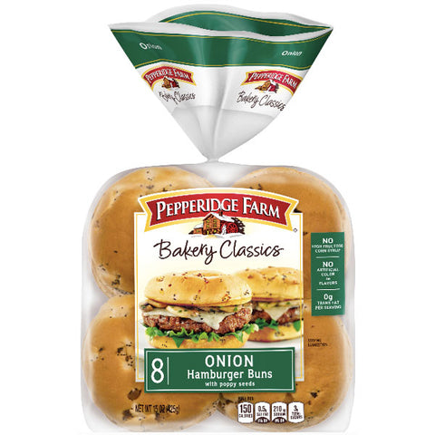 Pepperidge Farm Onion with Poppy Seeds Hamburger Buns, 15 oz, 8 Ct - Water Butlers