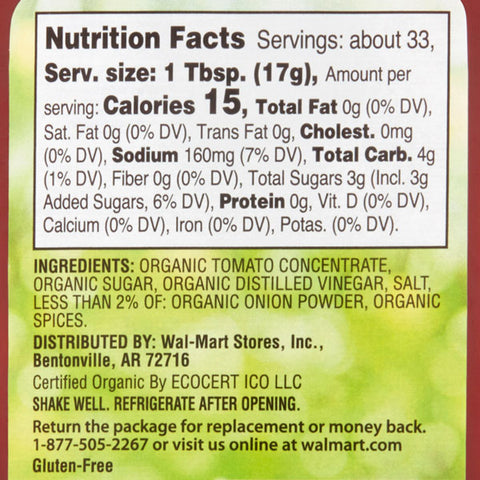 Great Value Organic Tomato Ketchup, 20 oz