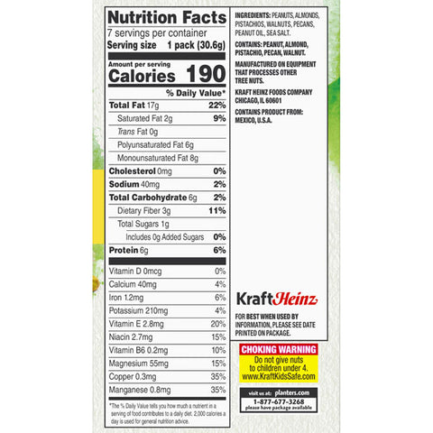 Planters NUT-rition Heart Healthy Mix with Peanuts, Almonds, Pistachios, Pecans, Walnuts & Sea Salt, 7 Ct