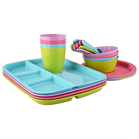 Kids Dinner Set, Microwave & Dishwasher Safe, Mixed Colors, 24 Piece
