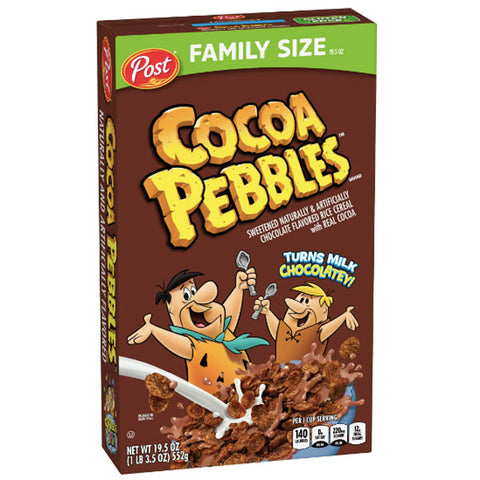 Post Cocoa PEBBLES Breakfast Cereal, Gluten Free, Cocoa Flavored Crispy Rice Cereal, 19.5 Oz