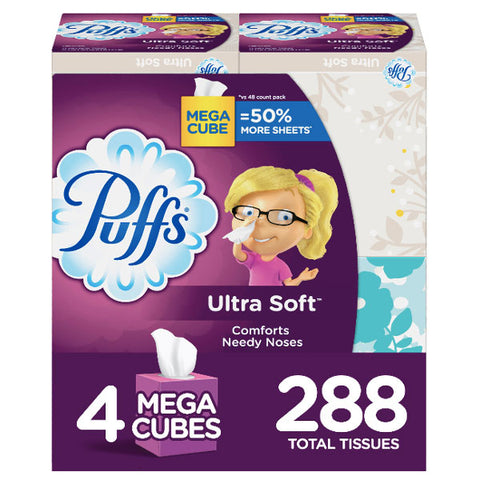 Puffs Ultra Soft Facial Tissues, 4 Mega Cubes