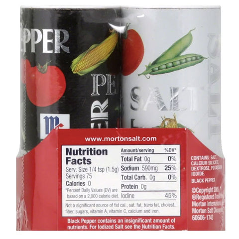 Morton Iodized Salt & Pepper Shakers, 5.25oz - Water Butlers