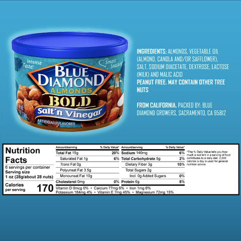 Blue Diamond Almonds, Bold Salt 'n Vinegar, 6 oz - Water Butlers