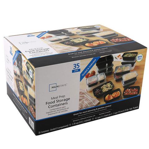 Mainstays 3 Assorted 70 piece Rectangular Meal Prep Food Containers Set, 35 Pack