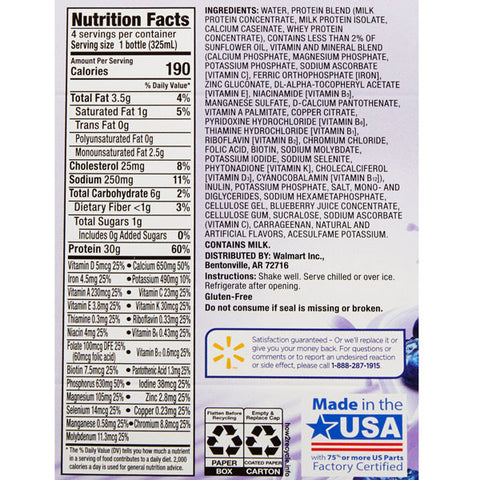 Equate High Performance Protein Shake, Blueberries & Cream, 11 oz., 4 Ct