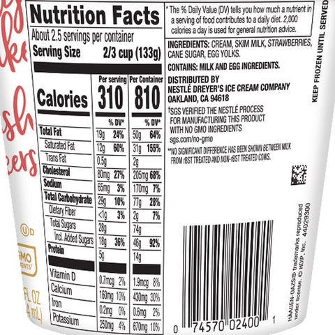 Haagen Dazs Ice Cream, Strawberry, 14 fl. oz. Cup