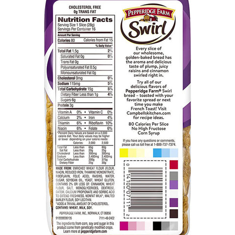 Pepperidge Farm Swirl Raisin Cinnamon Breakfast Bread, 16 oz.