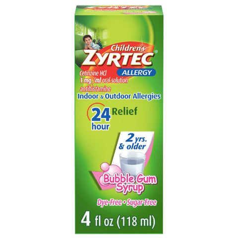 Zyrtec 24 Hr Children's Allergy Relief Syrup, Bubble Gum, 4 fl. Oz