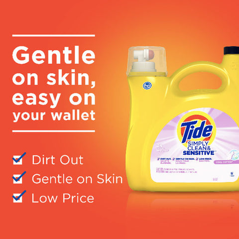 Tide Simply Clean & Sensitive, Cool Cotton, 89 loads Liquid Laundry Detergent, 128 oz