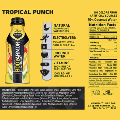 BodyArmor Sports Drink, Tropical Punch, 16 Fl. oz. - Water Butlers