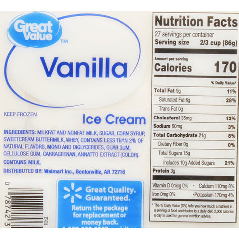 Great Value Vanilla Ice Cream, 1 gallon