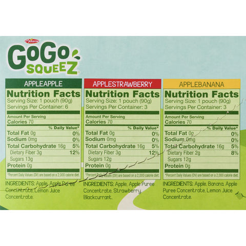 GoGo squeeZ Applesauce, Apple, Banana, Strawberry 3.2oz, 12 Ct - Water Butlers
