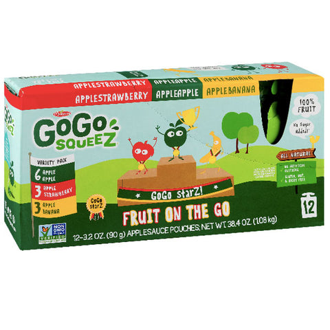 GoGo squeeZ Applesauce, Apple, Banana, Strawberry 3.2oz, 12 Ct - Water Butlers