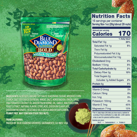 Blue Diamond Almonds, Bold Wasabi & Soy Sauce, 12 oz
