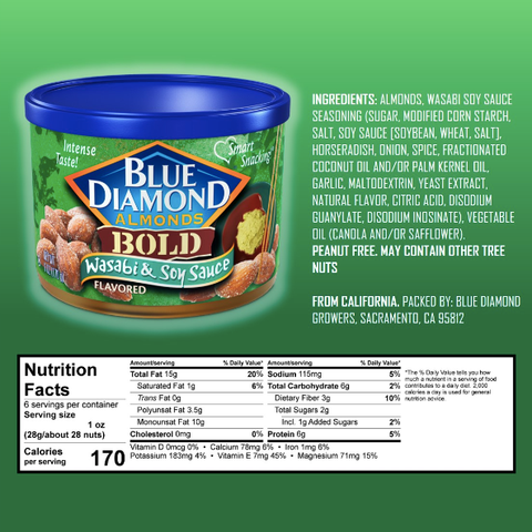 Blue Diamond Almonds, Bold Wasabi & Soy Sauce, 6 oz - Water Butlers