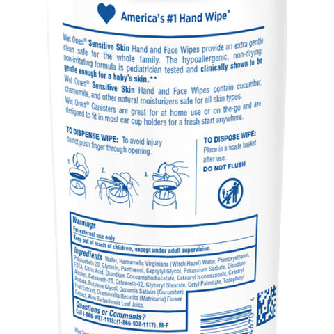 Wet Ones Sensitive Skin Hand Wipes, Fragrance Free, 40 Count