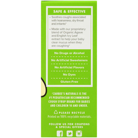 Zarbee's Naturals Baby Cough Syrup + Mucus with Agave & Ivy Leaf, Grape, 2 fl oz
