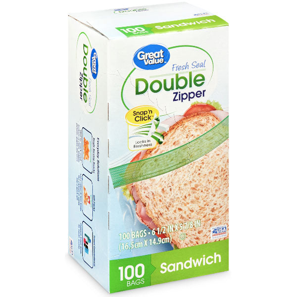 Great Value Fresh Seal Double Zipper Sandwich Bags, 50 Count