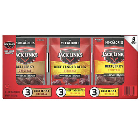 Jack Link's Variety Beef Jerky, 9 Count, 1.25 oz package, 11.25 oz net