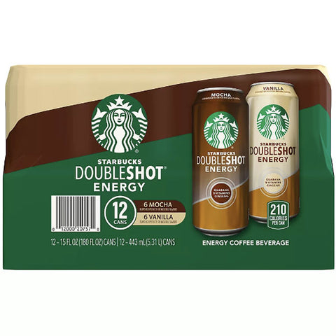 Starbucks Doubleshot Energy Coffee Beverage Variety Pack, 15 oz., 12 Count