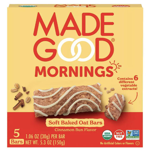 MadeGood Morning Cinnamon Bun Bars, 4.25oz, 5 Count