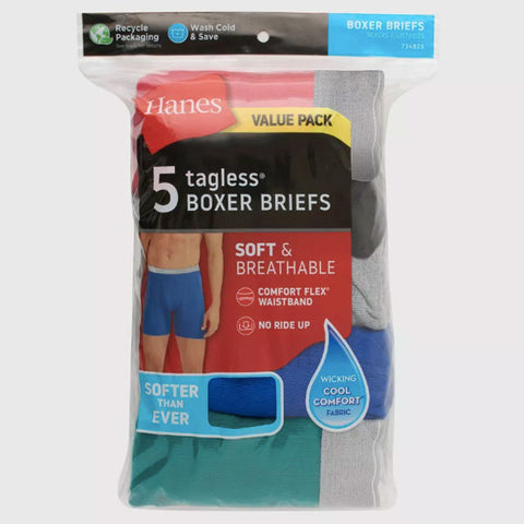 Hanes Men's Boxer Assorted Briefs, 5 Pack