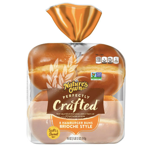 Nature's Own Perfectly Crafted Brioche Style Hamburger Buns, 18 oz, 8 Count