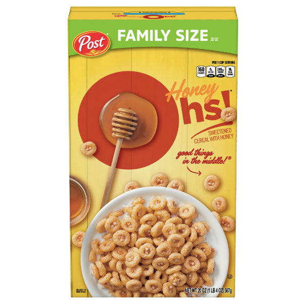 Post Honey Oh!s Family Size, Honey Graham Oh's Breakfast Cereal, 20 oz.