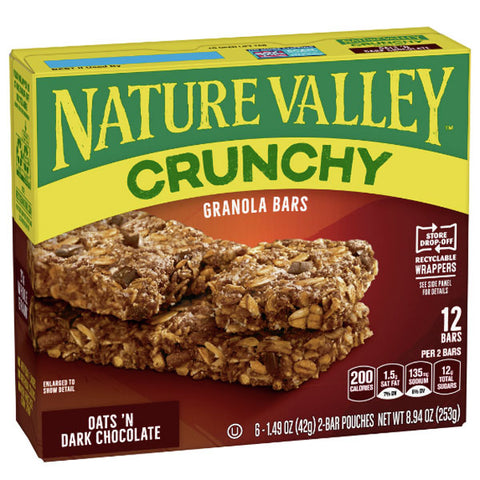 Nature Valley Granola Bars Crunchy, Oats 'n Dark Chocolate, 8.94 oz. 12 Bars