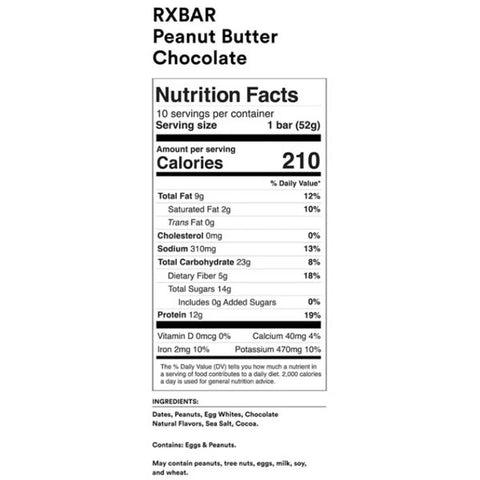 RXBAR Chocolate Peanut Butter Nutrition Bars, 18.3oz, 10 Count