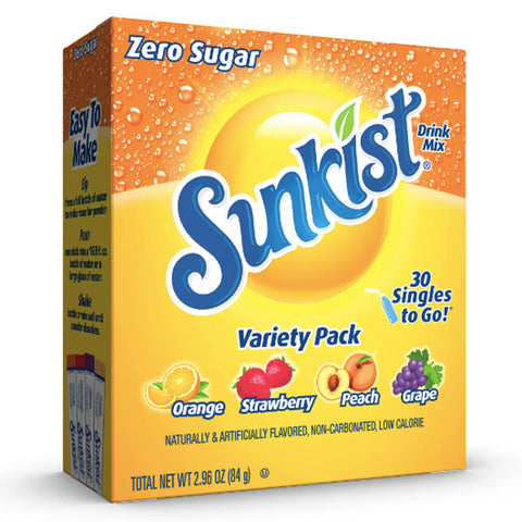 Sunkist Variety Pack Drink Mix On The Go Drink Mix Packets, 30 Count